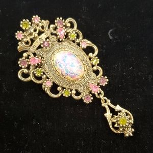 Sarah Coventry glass opal regal brooch SP3